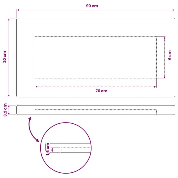 Rektangulärt Bordsskiva 90 x 20 x 3,2 cm Rektangulär