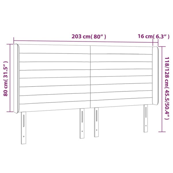 Sänggavel LED mörkgrå 203x16x118/128 cm sammet