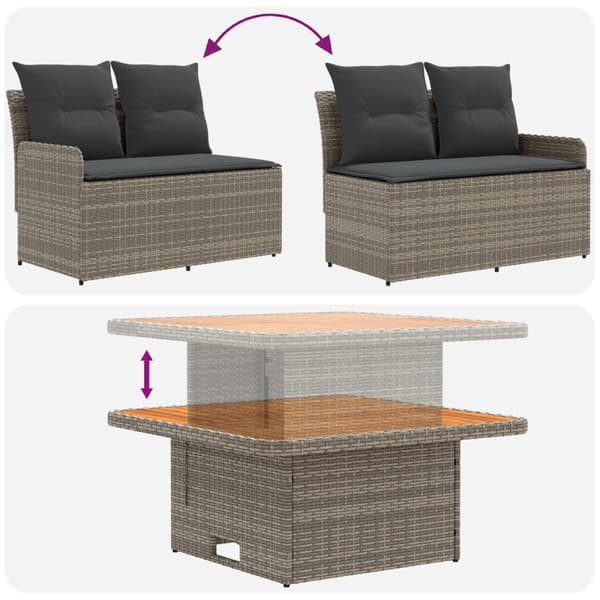 Möbelset med kudde 8 pcs Grå och mörkgrå PE Rattan