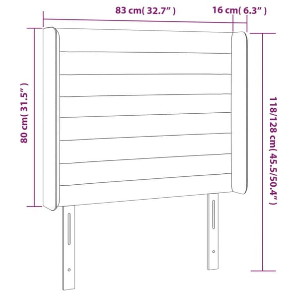 Sänggavel LED svart 83x16x118/128 cm sammet