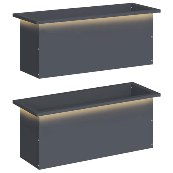 Odlingslåda med LED 2 st Antracit 30 x 80 x 30 cm Stål
