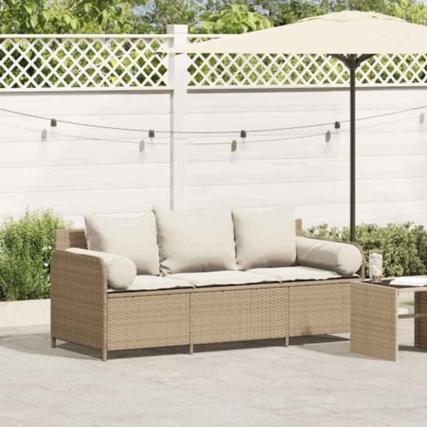 Trädgårdssoffa 3-sits med dynor konstrotting beige