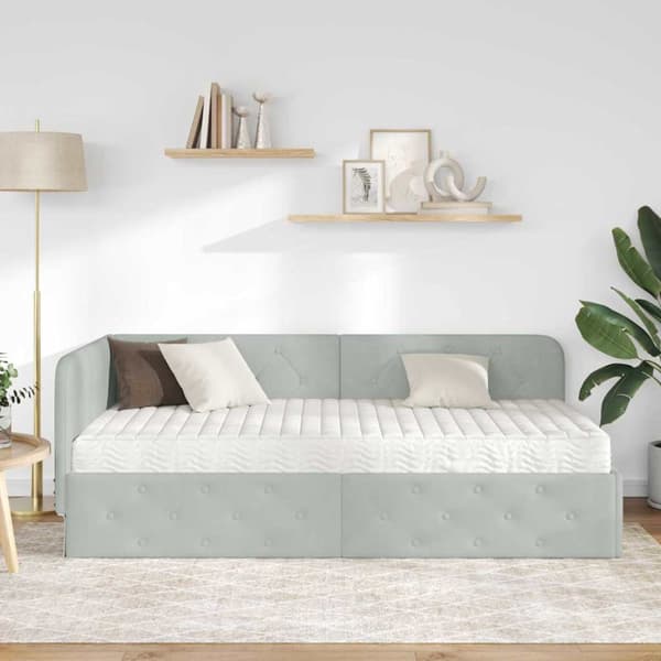 Hörn Sängram Ljusgrå 90 x 190 cm Sammet