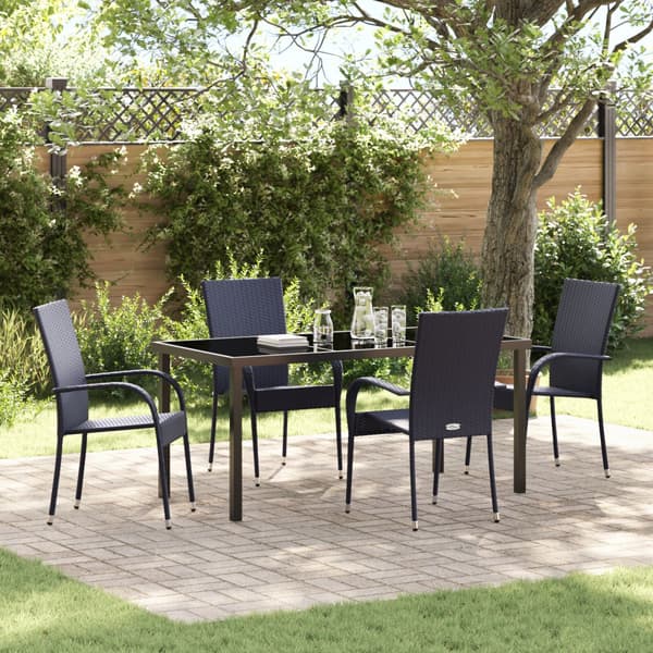 Trädgårdsmöbelset 5 pcs Svart Pulverlackerat stål