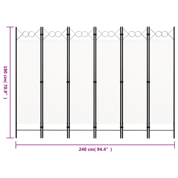 Rumsavdelare 6 paneler vit 240x180 cm