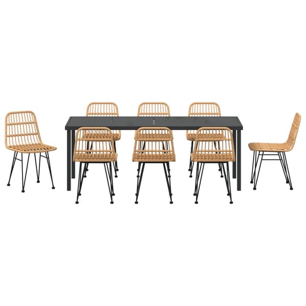 Trädgårdsmöbelset 9 pcs Brun Pulverlackerat stål