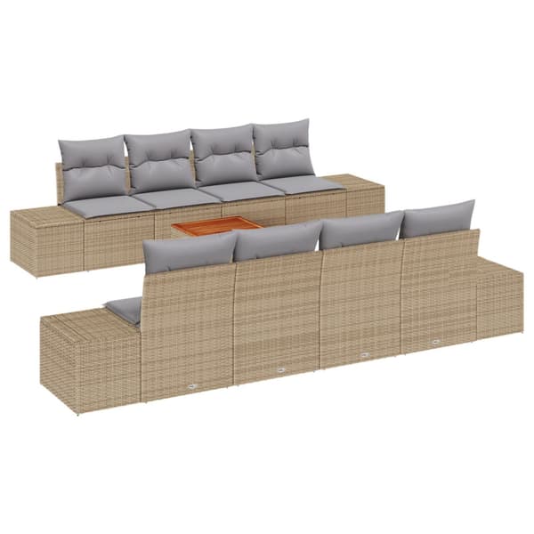Trädgårdsoffset med kudde 9 pcs Beige konstrotting