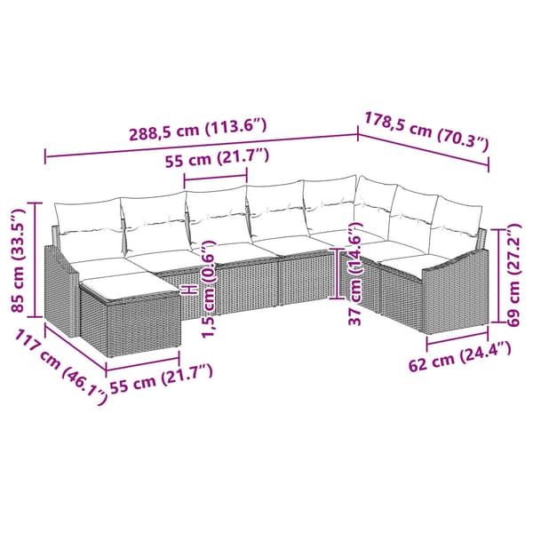 Soffset med kudde 8 pcs Brun konstrotting