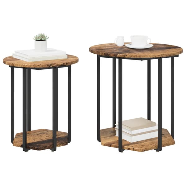 Sidobordsset med hylla 2 pcs Brun