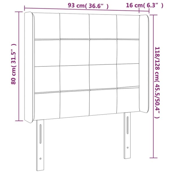 Sänggavel LED mörkgrå 93x16x118/128 cm sammet