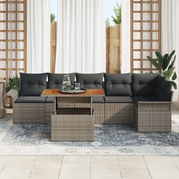 Trädgårdsoffset med lagring 7 pcs Grå Poly rattan