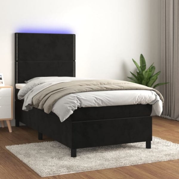 Ramsäng med madrass & LED svart 90x200 cm sammet