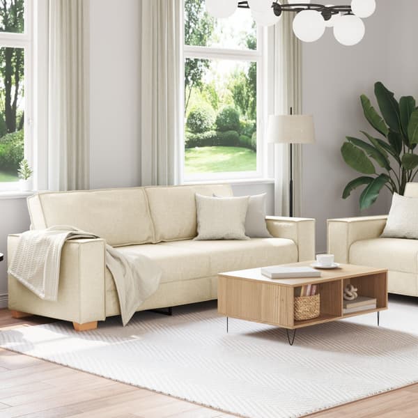 Soffa 2 st Beige Linnenblandad tyg