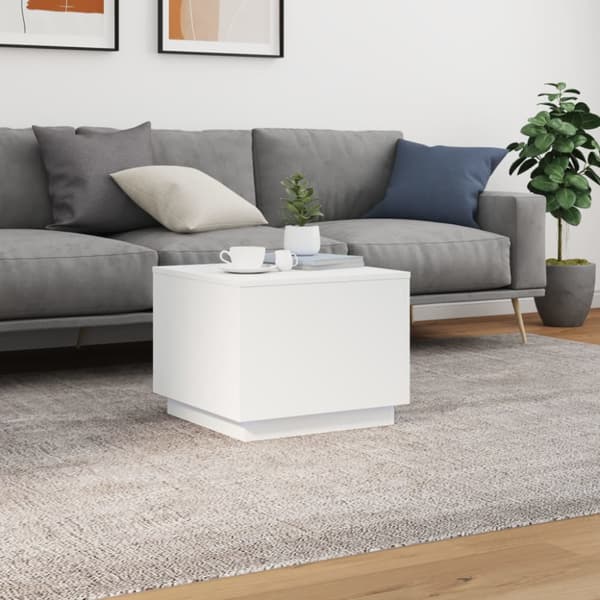 Soffbord med LED vit 50x50x40 cm