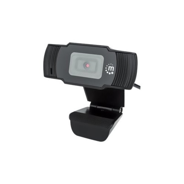 Manhattan USB Webcam, Two Megapixels (Clearance Pricing), 1080p Full HD, USB-A, Integrated Microphone, Adjustable Clip Base, 30 frame per second, Blac