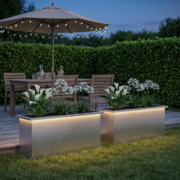 Odlingslåda med LED 2 st Silver 30 x 100 x 30 cm Rostfritt stål