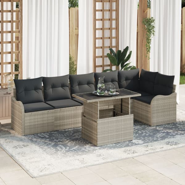 Soffset med kudde 7 pcs Ljusgrå Poly rattan