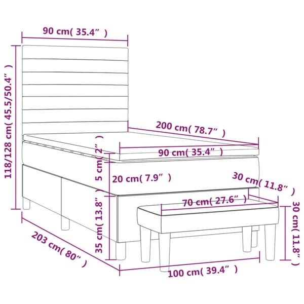 Ramsäng med madrass mörkgrå 90x200 cm tyg