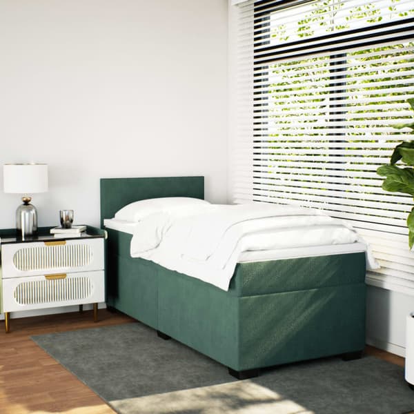 Ramsäng med madrass mörkgrön 90x190 cm sammet