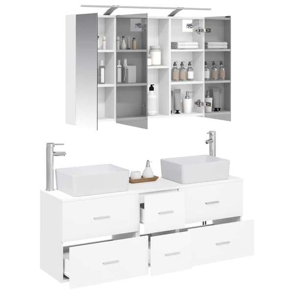 Badrumsmöbelset 4 pcs Vit Konstruerat trä och glas
