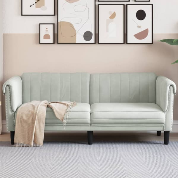 Soffa 2-sits ljusgrå sammet