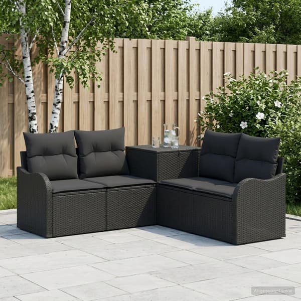 Soffset 5 st Svart Poly Rattan och stål