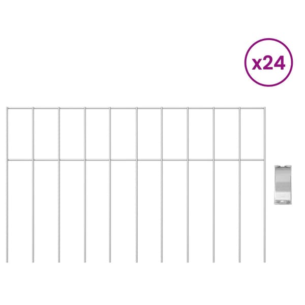 Trädgårdsstängselpanel 24 pcs Galvaniserat stål Silver