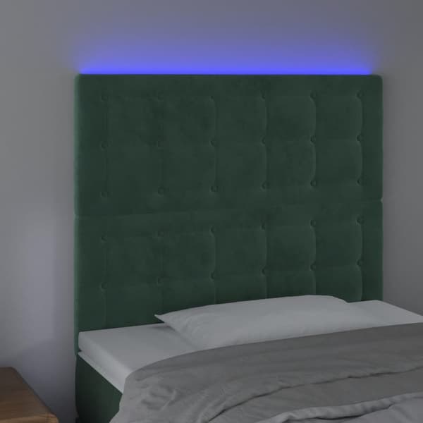 Sänggavel LED mörkgrön 80x5x118/128 cm sammet