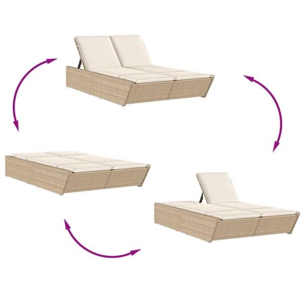 Dubbel solsäng med dynor beige konstrotting