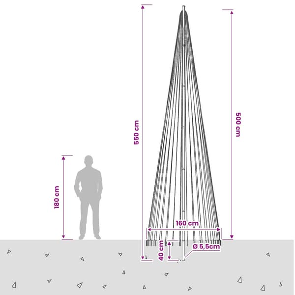 Julgransbelysning med markspett och flaggstång 500 cm