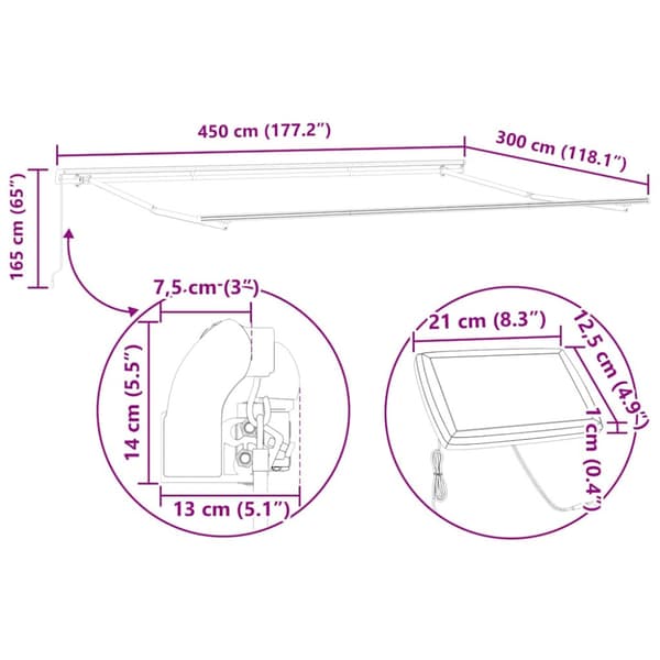 Markisram Antracit 4,5 x 2,5 m Aluminium