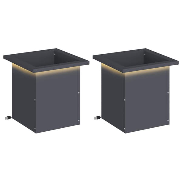 Odlingslåda med LED 2 st Antracit 30 x 30 x 30 cm Stål