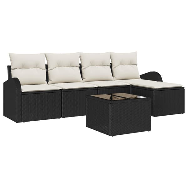 Trädgårdsoffset med kudde 6 pcs Svart Poly rattan
