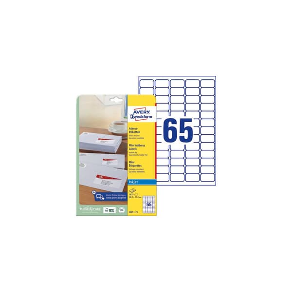 Etikett AVERY QD 38,1x21,2mm 1625/fp