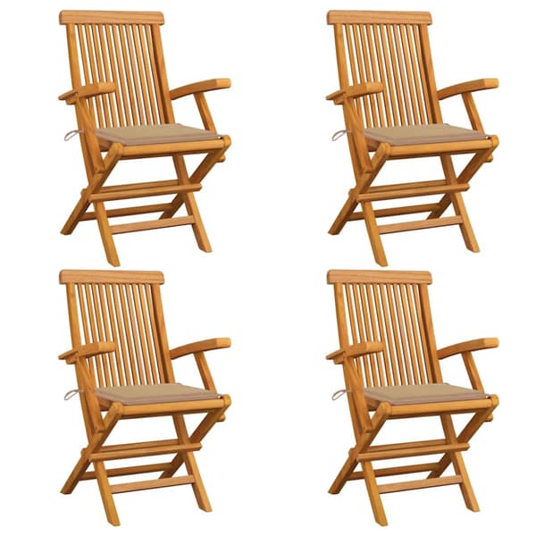 Trädgårdsstolar med beige dynor 4 st massiv teak