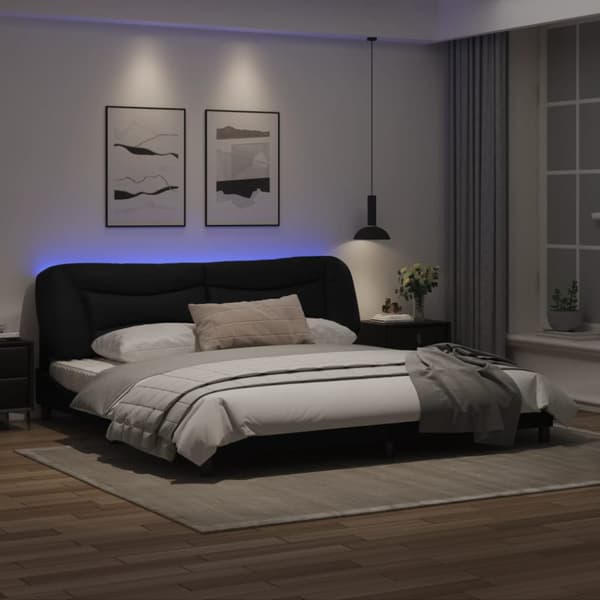 Bed Frame with LED without Mattress "Hvar" Black 200x200 cm