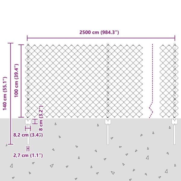 Stängsel med stolpe Grå 1 x 25 m Stål