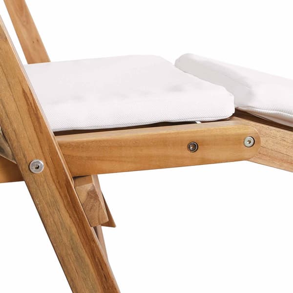 Fällbar Deck Chair med Kudde Vit Massivt teakträ