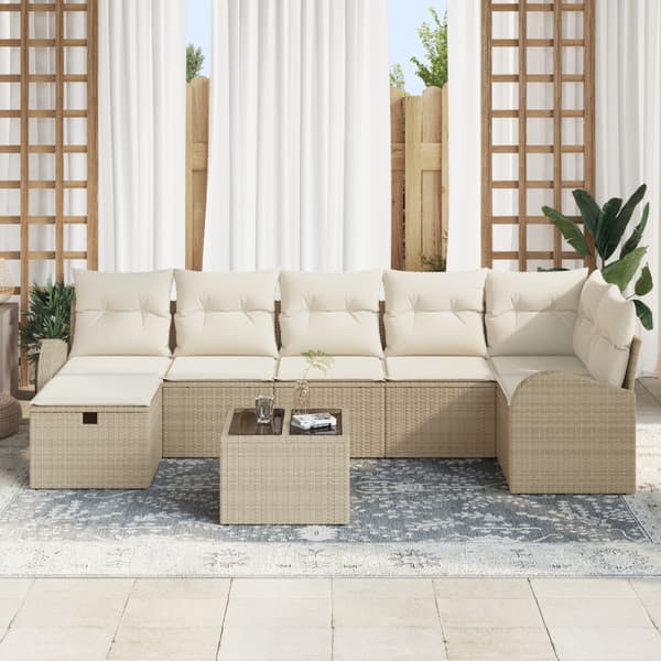Trädgårdsoffset med kudde med lagring 8 pcs Beige Poly rattan