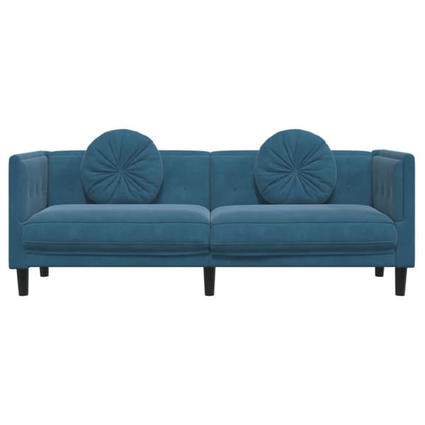 Soffa med kuddar 3-sits blå sammet