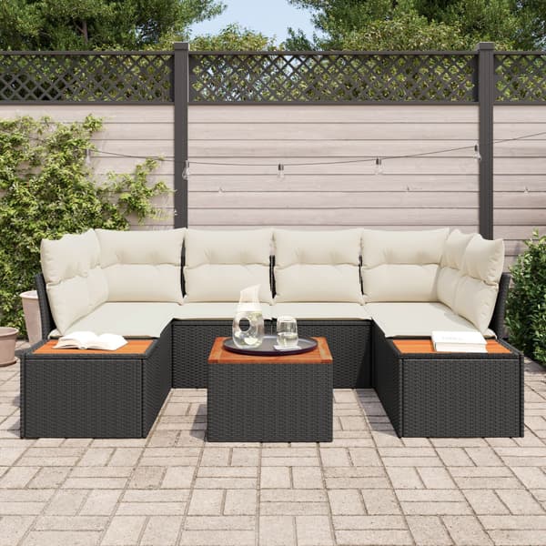Trädgårdsoffset med kudde 6 pcs Svart Poly rattan