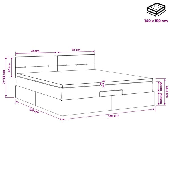 Ottoman säng med madrass Mörkblå 140 x 190 cm Sammet