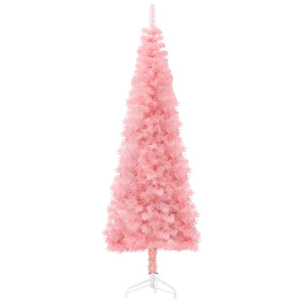 Smal halv plastgran med stativ rosa 150 cm