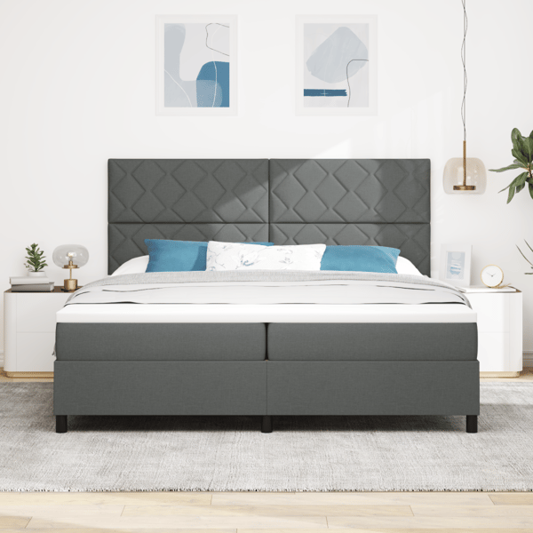 Bäddfjäder med LED-ljusslingor Mörkgrå 200 x 200 cm tyg