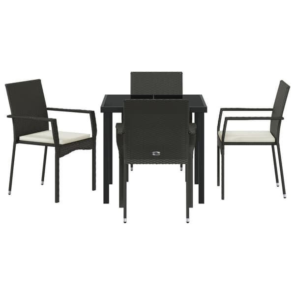 Trädgårdsmöbelset med kudde 5 pcs Svart konstrotting