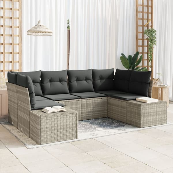 Trädgårdsoffset med kudde 6 pcs Ljusgrå konstrotting