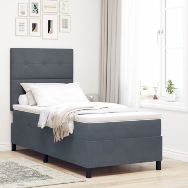 Boxfjäder Säng med Madrass Mörkgrå 100x200 cm Sammet