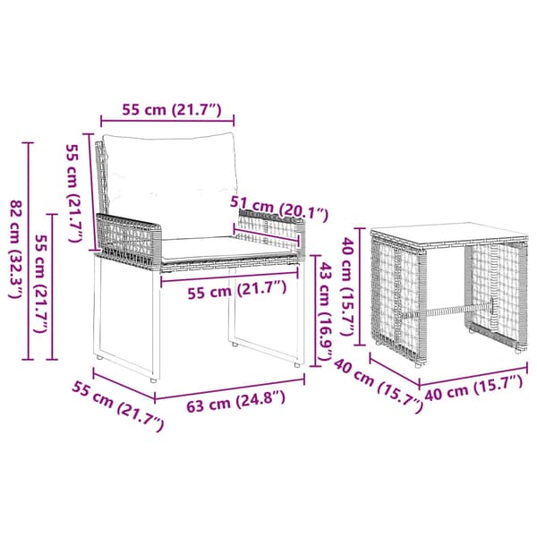 Utemöbelset med kudde 3 pcs Grå och Marinblå