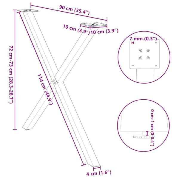 Matbordsben X-formade 2 st antracit 90x(72-73) cm stål
