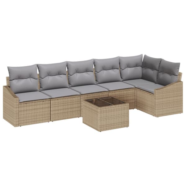 Trädgårdsoffset med kudde 7 pcs Beige och Ljusgrå konstrotting